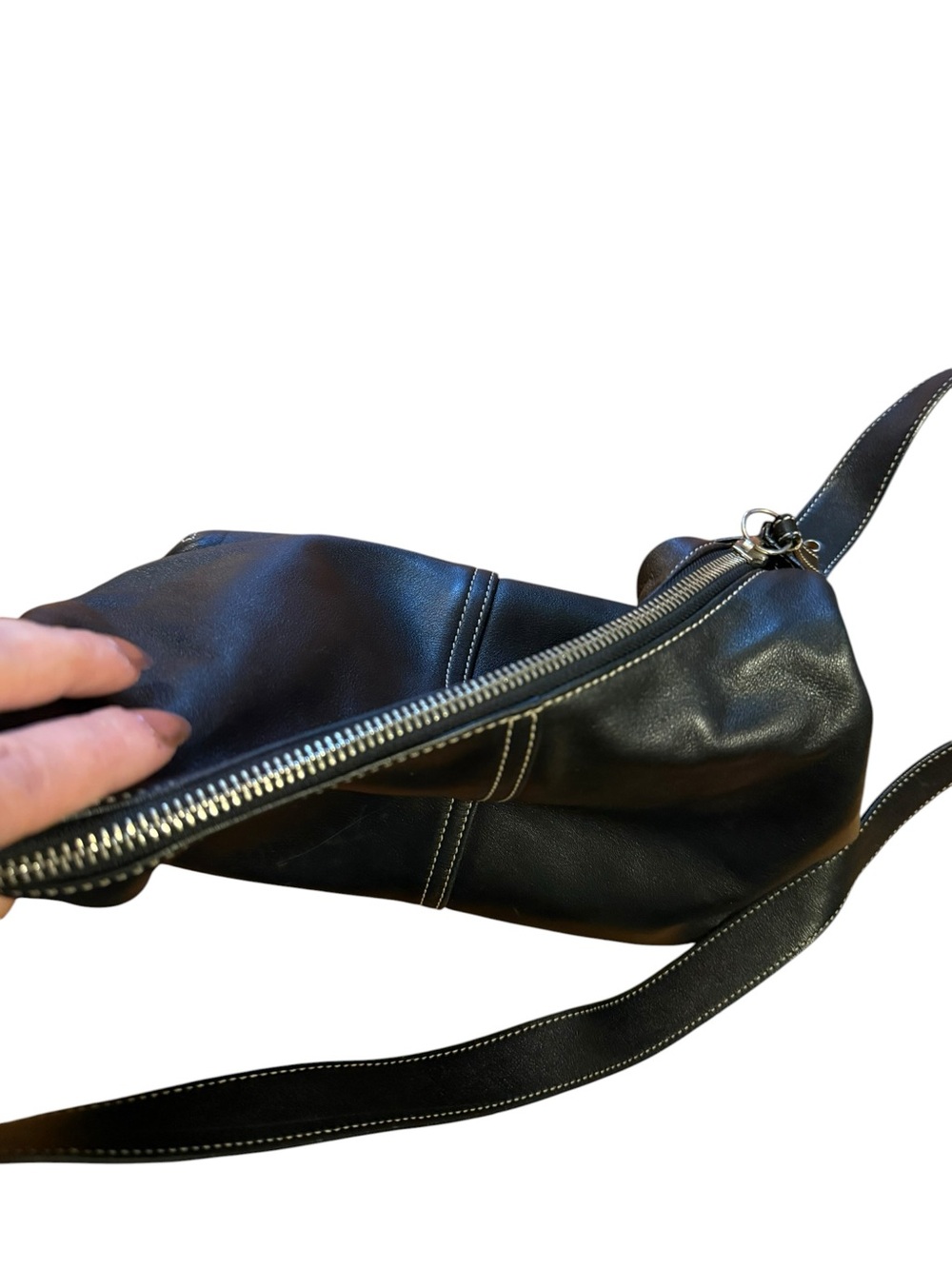 Coach black Leather Crossbody Shoulder Bag with White Stitching - Picture 4 of 6